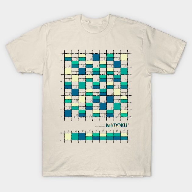 Mydoku_006_H001_002_F: Sudoku, Sudoku coloring, logic, logic puzzle, holiday puzzle, fun, away from screen T-Shirt by Mydoku